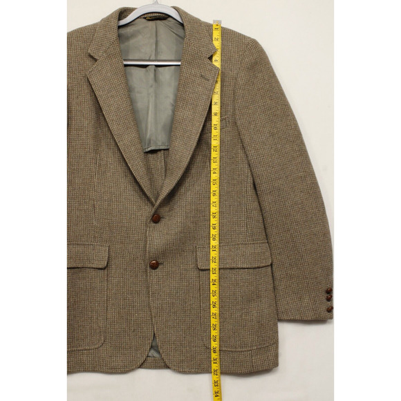 Sterling Hunt Blazer Men 42 100% Pure Virgin Wool Houndstooth Tweed Tan VTG - Picture 9 of 14